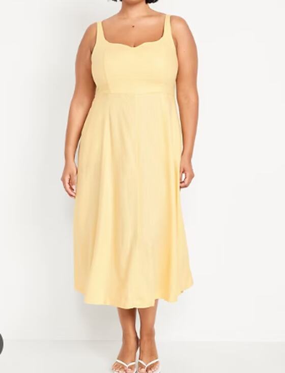 Old Navy Dresses & Skirts - Old Navy Fit & Flare Yellow Sleeveless Linen-Rayon Blend Midi Dress Sz M